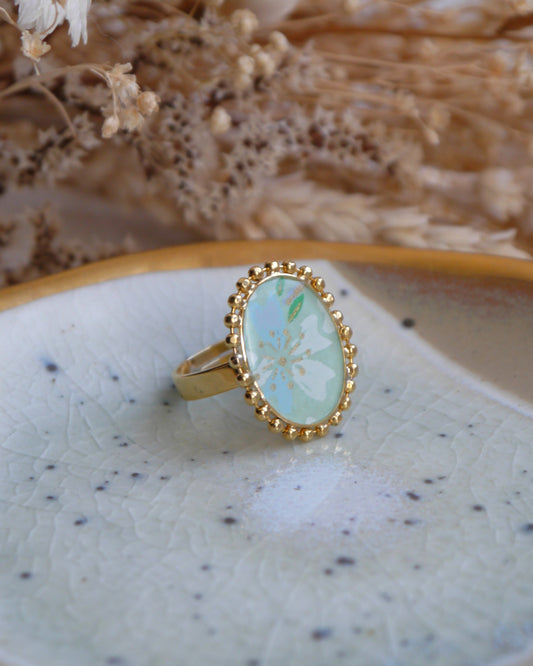 Bague médaillon en papier japonais - Menthe