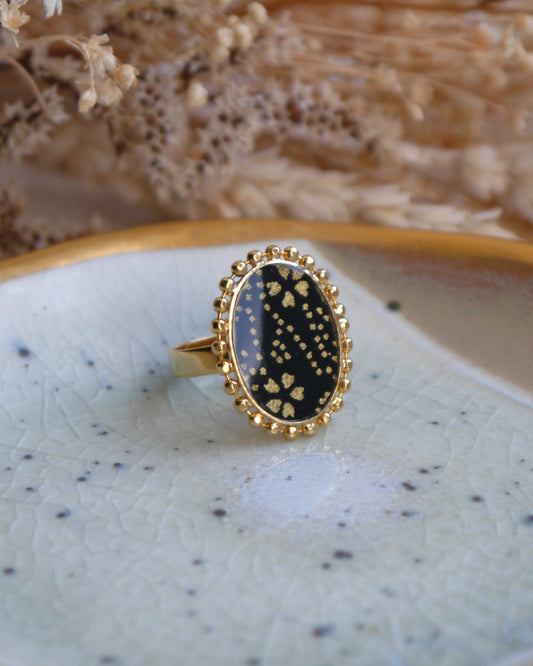 Bague médaillon en papier japonais - Noire et or
