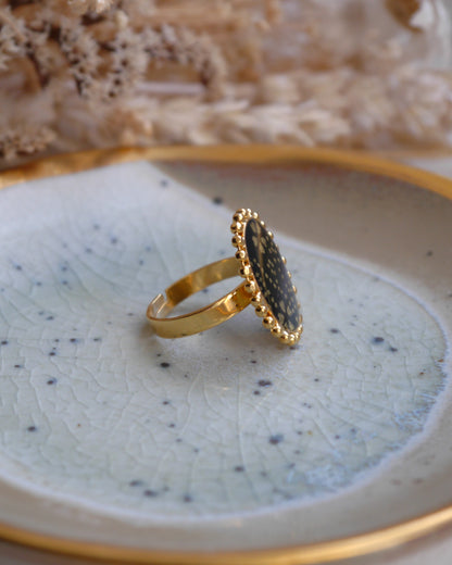 Bague médaillon en papier japonais - Noire et or