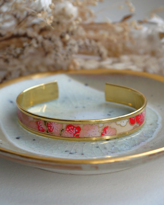 Bracelet jonc en papier japonais - Fleurs roses