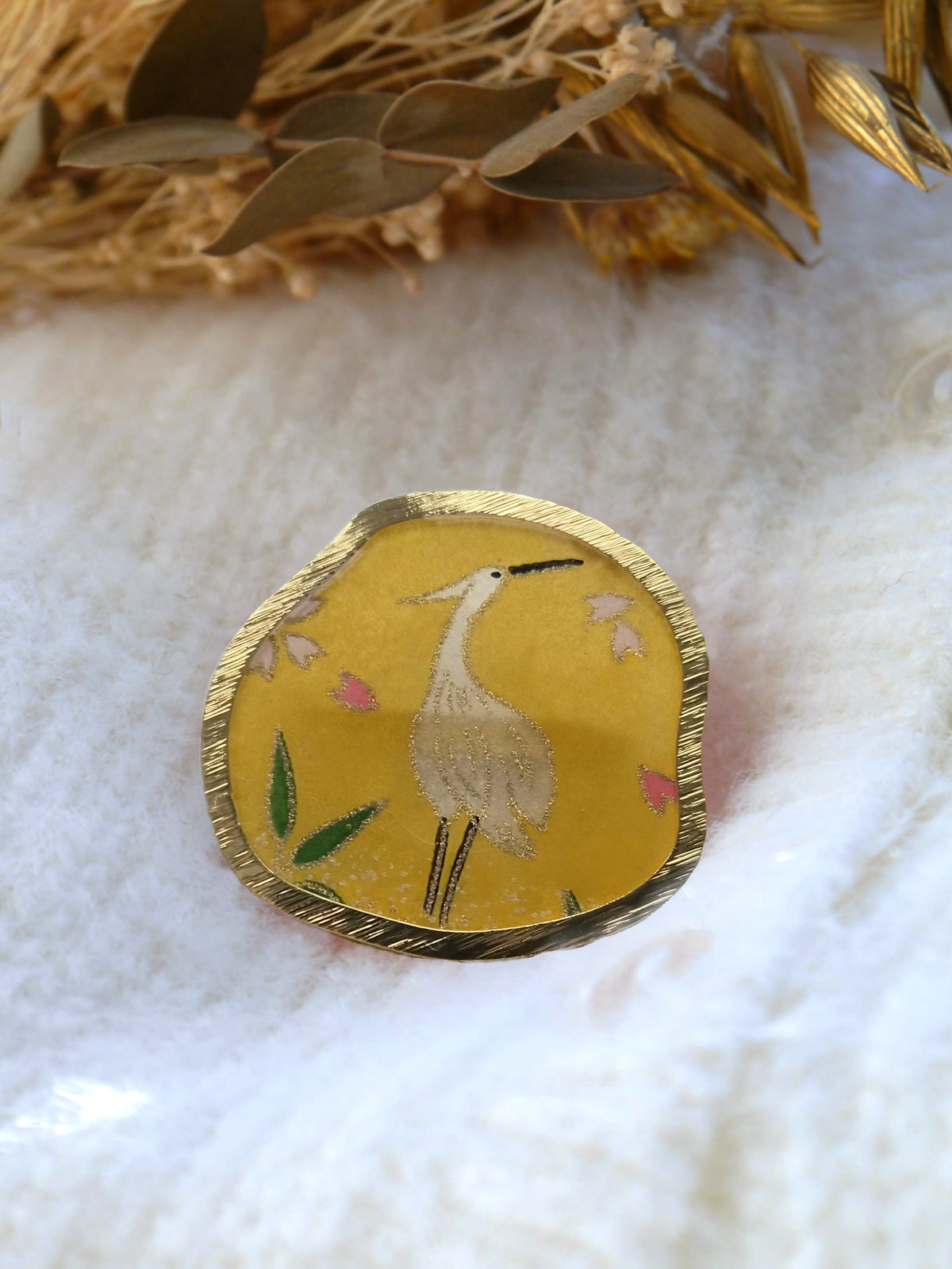 Broche en papier japonais - Héron japonais