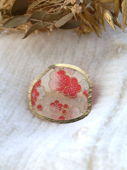 Broche en papier japonais - Fleurs roses et rouges