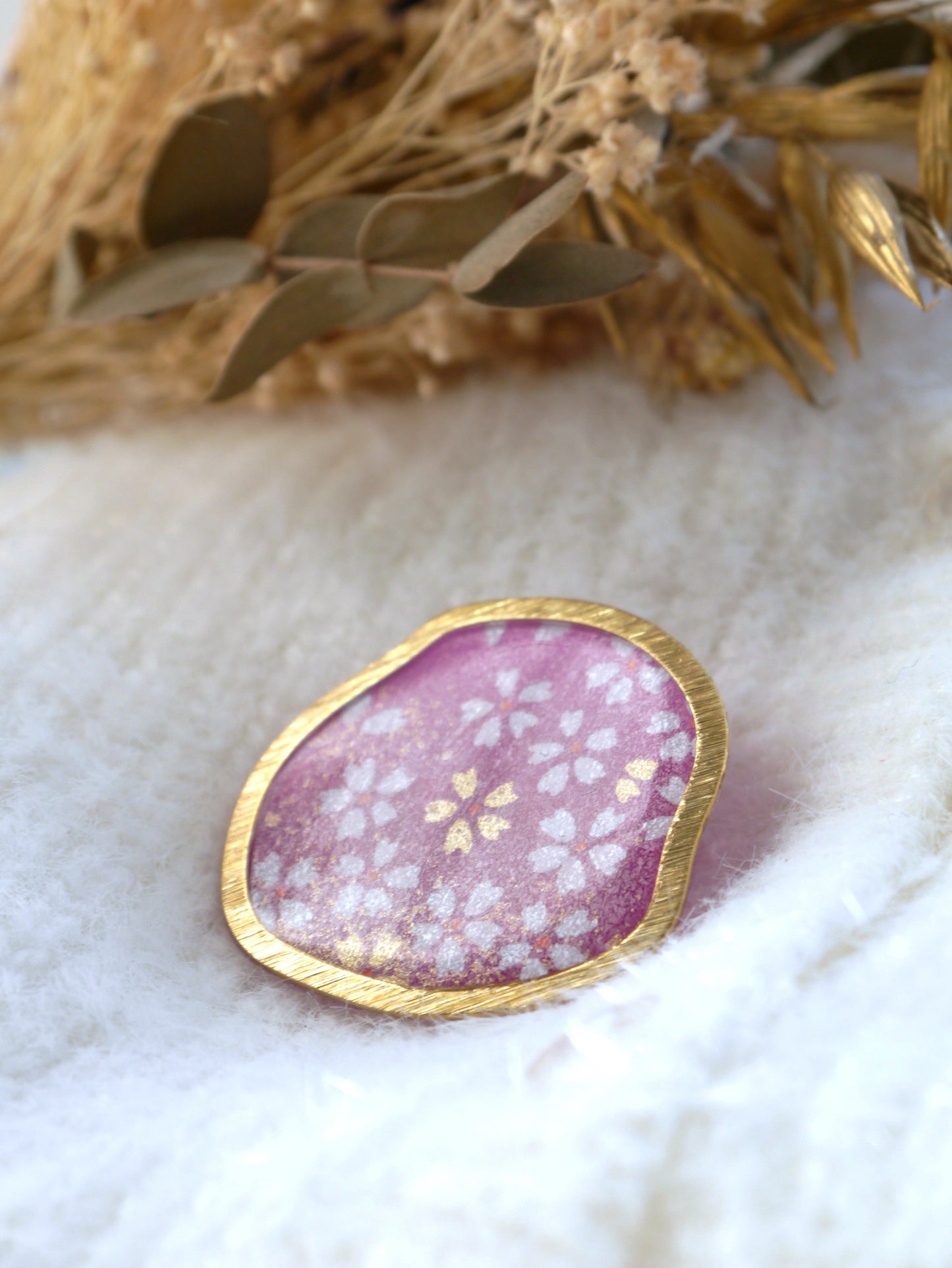 Japanese paper brooch - Purple flowers