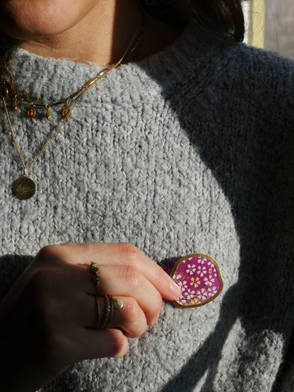 Japanese paper brooch - Purple flowers