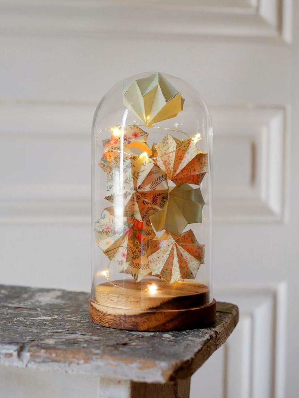 Grande cloche verre - Guirlande lumineuse de diamants en origami - Anis