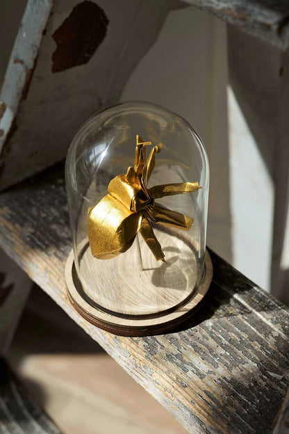 Small glass bell - Golden origami beetle