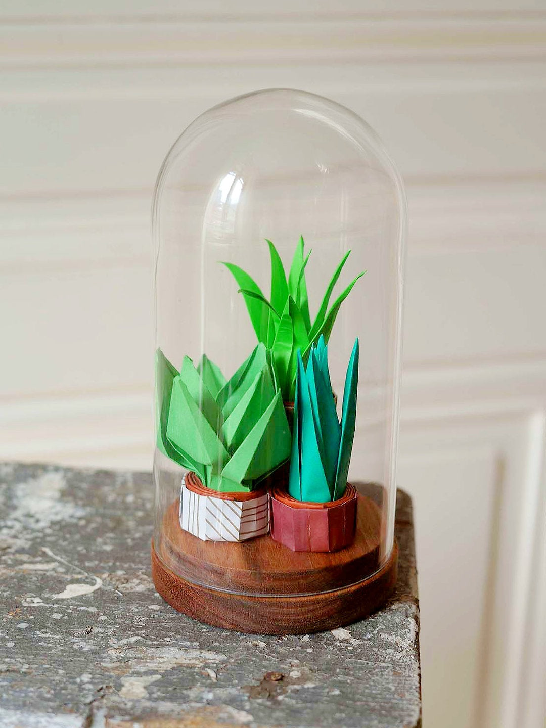 Large glass bell - Small origami garden