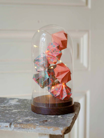 Large glass bell - Light garland of origami diamonds - Terracotta