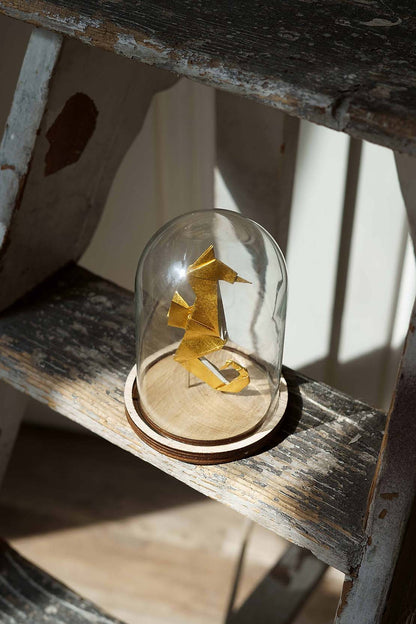 Small glass bell - Origami golden seahorse