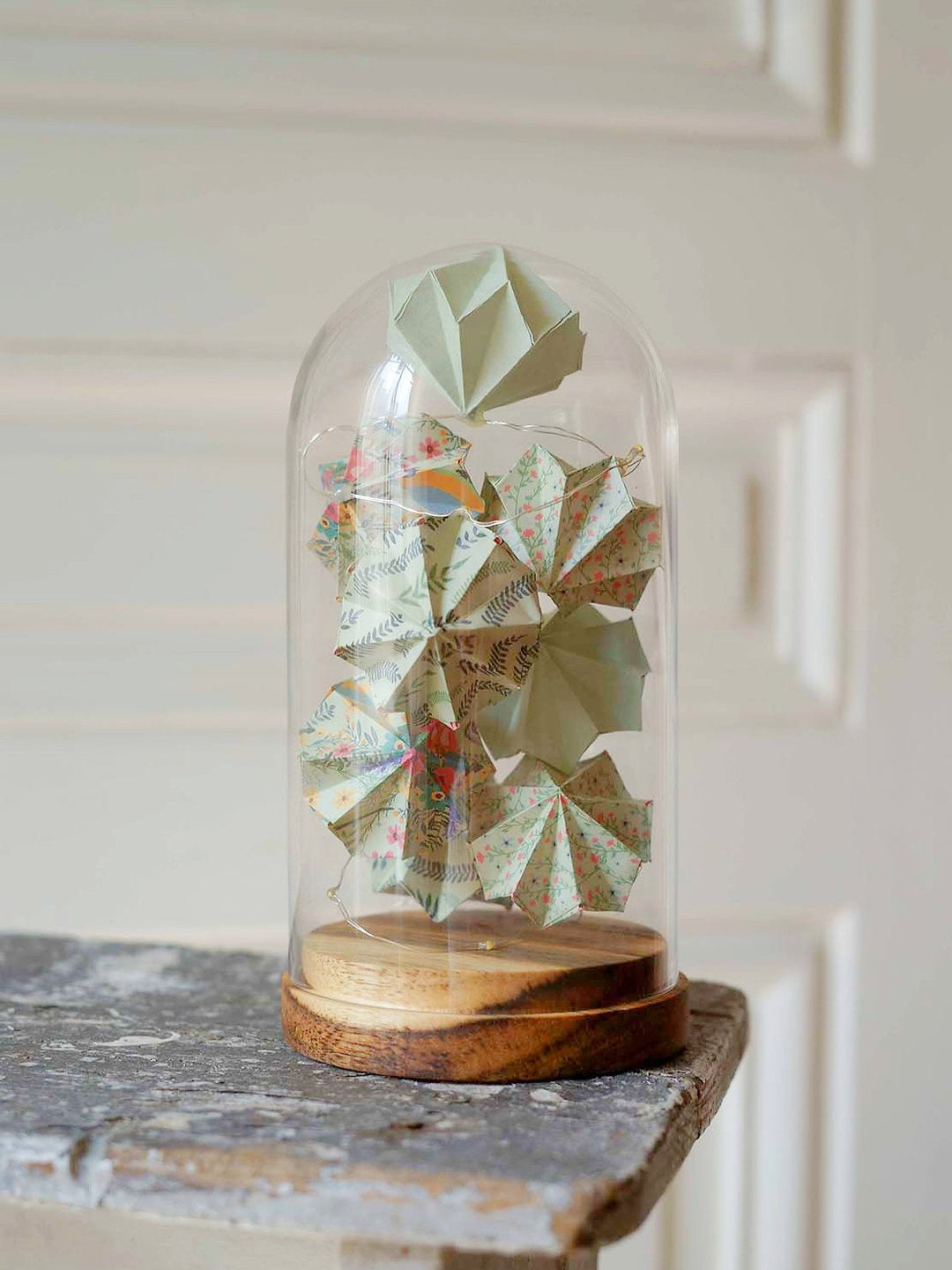 Grande cloche verre - Guirlande lumineuse de diamants en origami - Anis