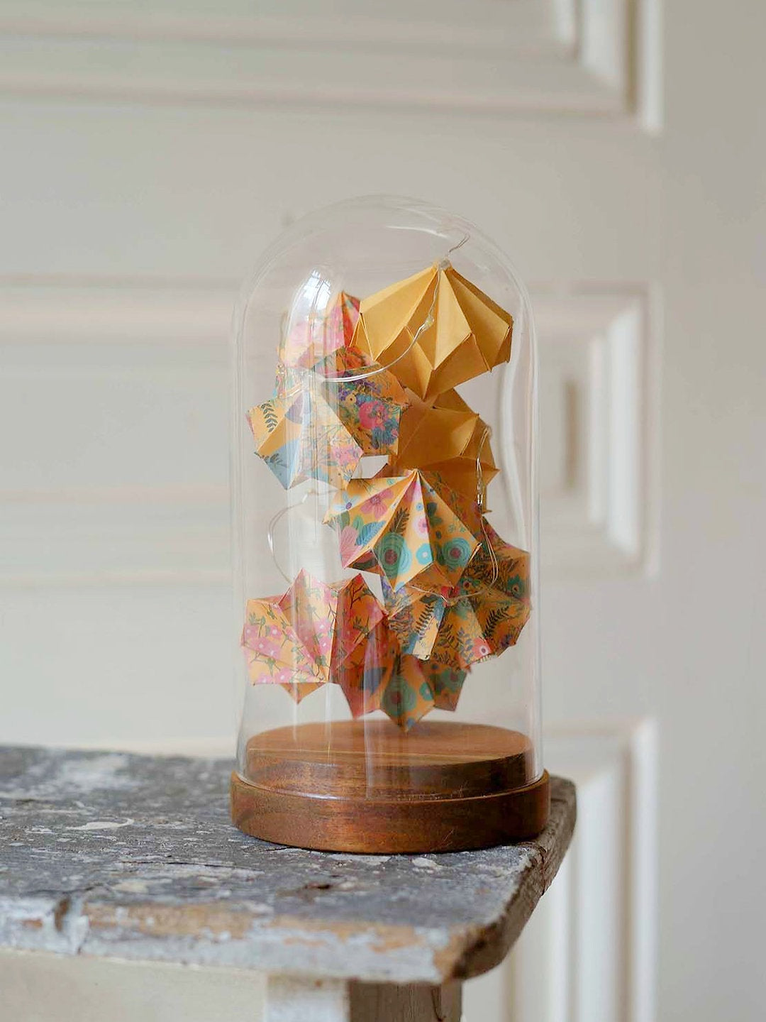 Grande cloche verre - Guirlande lumineuse de diamants en origami - Agrume