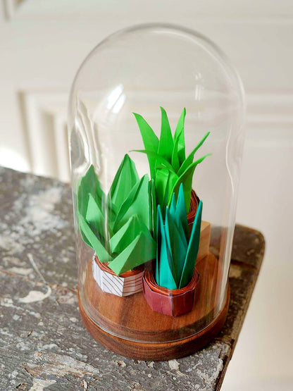 Large glass bell - Small origami garden