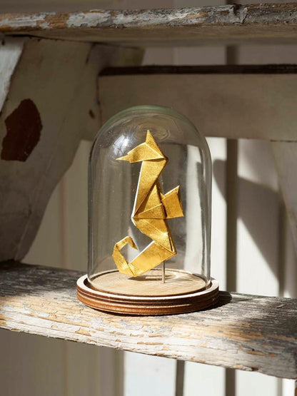 Petite cloche verre - Hippocampe doré en origami